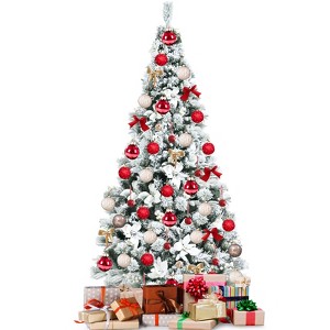 Tangkula Artificial Snow Flocked Christmas Tree 6FT Hinged Christmas Tree W/ 631 Branch Tips - 1 of 4