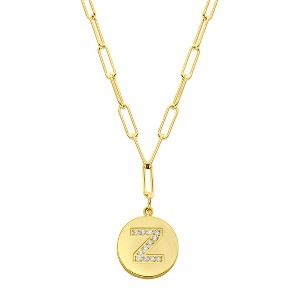 Adornia Tarnish Resistant 14k Gold Plated Pave Crystal Initial Disc Paperclip Necklace - 1 of 3