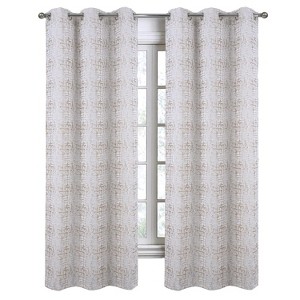 RT Designers Collection Luca Jacquard Grommet Curtain Panel Pair 36" x 84" Taupe - 1 of 4