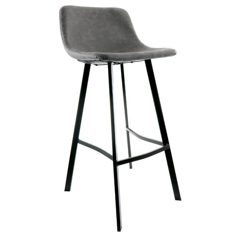 Elama Faux Leather Bar Stool in Gray with Black Legs, 1 of 10