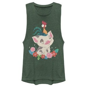 Juniors Womens Moana Pua and Hei Hei Flowers Festival Muscle Tee - 1 of 4