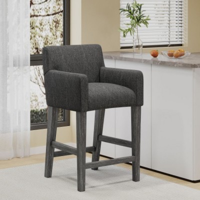 26 Inch Counter Stool Bar Stool,Fabric Upholstered Rubberwood Kitchen Island,Home Bar Stool With Armrests And H-Frame Base-Cuddlewood