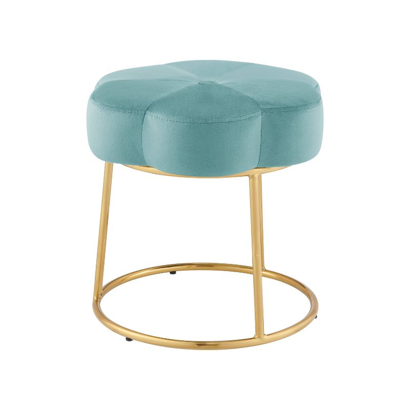 Seraphina Glam Velvet and Metal Flower Accent Vanity Stool Ottoman Teal - Linon, 4 of 11