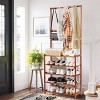 Artloge 5 Tiers Vintage Heavy Duty Bamboo Shoes Stand Freestanding Coat Hat Rack Hallway Hanger Shelf Footwear Holder with 8 Hooks - 2 of 4