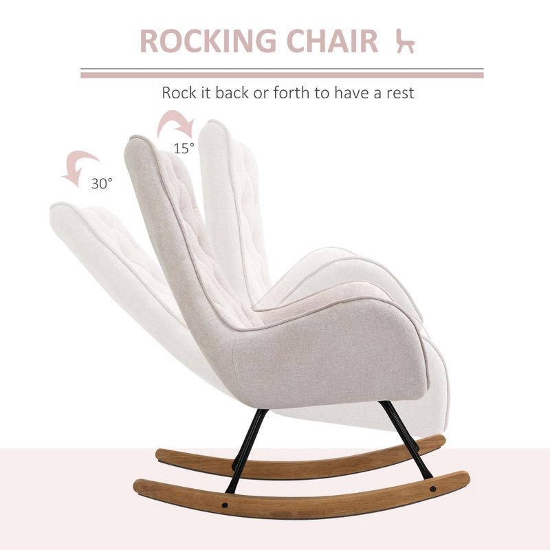 HomCom Mid-Century Tufted Wingback Fabric Rocking Chair, 4 of 8