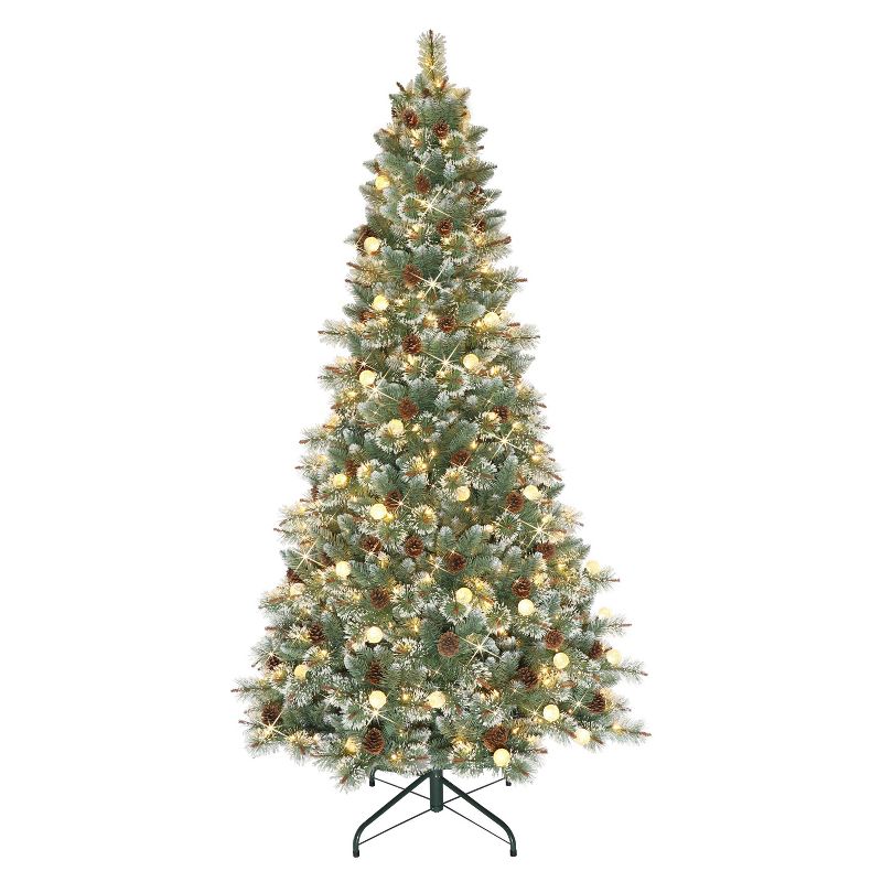 Puleo 7.5&#39; Pre-Lit LED Full Carolina Pine Artificial Christmas Tree White Lights, 1 of 4