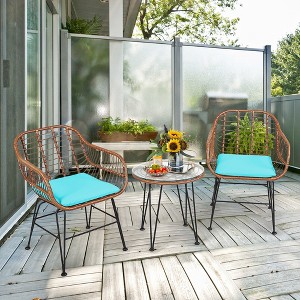Costway 3PCS Patio Rattan Bistro Set Coffee Table Armchair Garden - 1 of 4