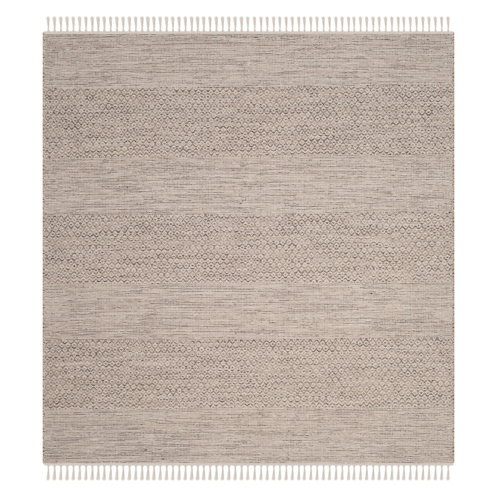 4'x4' Stripe Woven Square Area Rug Ivory/Steel Gray - Safavieh