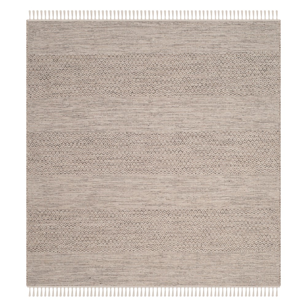  Stripe Woven Square Area Rug Ivory/Steel Gray