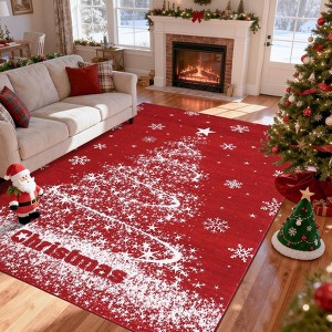 Christmas Area Rug, Christmas Tree Print Throw Carpet with Non Slip Backing, Low Pile Stain Resistant Floor Carpet for Living Room, Bedroom - 1 of 4