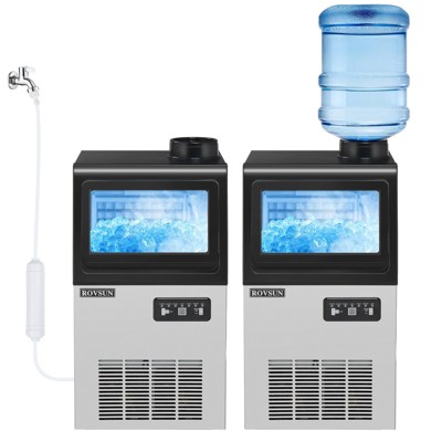 ROVSUN Commercial Ice Maker with 2 Water Inlets, Stainless Steel Ice Machine Countertop Freestanding with 11lbs Storage Bin