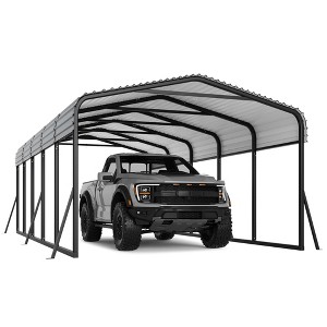 12x24 FT Heavy-Duty Metal Carport with Galvanized Steel Roof – All-Weather Vehicle Shelter for Cars, Trucks, Boats, Wind-Resistant & Rust-Proof - 1 of 4