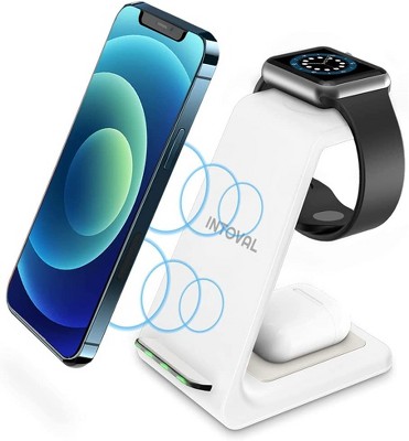 Intoval Wireless Charging Station Qi-Certified Charging Station for iPhone, Compatible with Apple Watch, and Airpods with Wireless case - A3-  White
