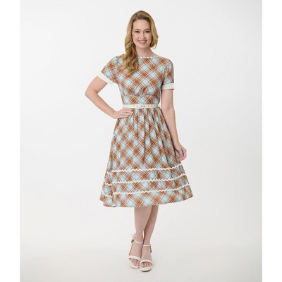 Unique Vintage Women's Swing Dress Rainbow Plaid