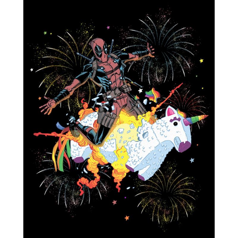 Men's Marvel Fourth of July Deadpool Unicorn Fireworks T-Shirt, 2 of 6