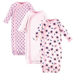 Touched by Nature Baby Girls Organic Cotton Side-Closure Snap Long-Sleeve Gowns 3pk, Blossoms - 1 of 4