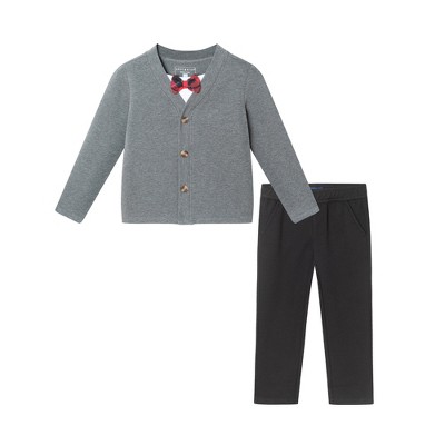Andy & Evan  Toddler  Cardigan w/Red Plaid Bowtie & Pants Set