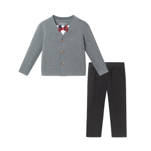 Andy & Evan  Toddler  Cardigan w/Red Plaid Bowtie & Pants Set - image 1 of 4