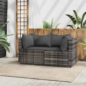Patio Corner Sofas with Cushions 2 pcs Gray Poly Rattan vidaXL - 1 of 4