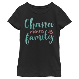 Girl's Lilo & Stitch Blue and Red Ohana means Family T-Shirt - 1 of 4