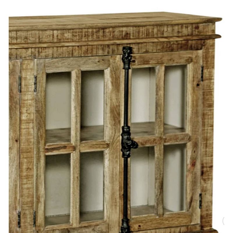 Mango Wood 4 Door Credenza with Glass Panels Brown - Stylecraft, 4 of 6