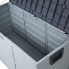 All-weather rolling storage bin—lockable 75-gallon capacity protects patio furniture/pool gear from sun/rain with reinforced resin construction. - 2 of 4