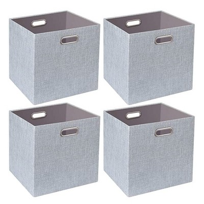 Posprica 13 x 13 Inch Square Collapsible Fabric Storage Organization Cubes for Nursery, Living Room, Bedroom, or Office, Silver Gray (4 Pack)