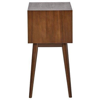 Calvin Mid-Century Brown Wood Side Table with Storage Drawer