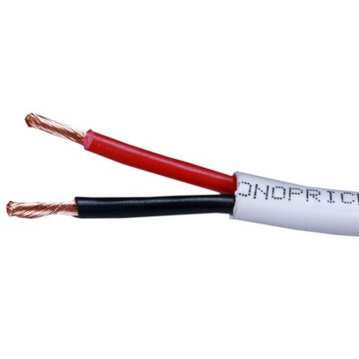 Monoprice Speaker Wire / Cable - 100 Feet - 14AWG 2 Conductor Fire Safety In Wall Rated, Jacketed In White PVC Material 99.9 Percent Oxygen-Free Pure