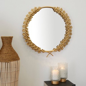 Metal Floral 3D Wall Mirror Gold - CosmoLiving by Cosmopolitan: Entryway, Traditional Style, No Assembly Required - 1 of 4