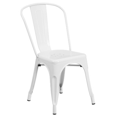 White Steel Rectangular Dining Table Set with 6 Stackable Chairs
