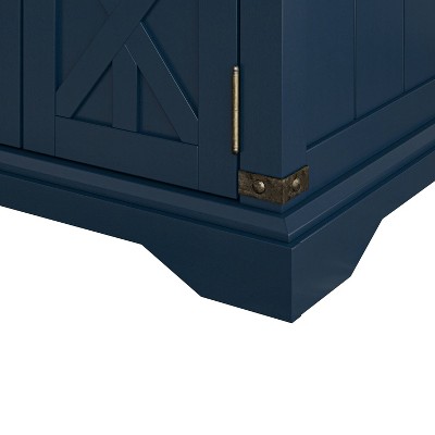 Navy and Dark Wood Farmhouse Side Table with Storage