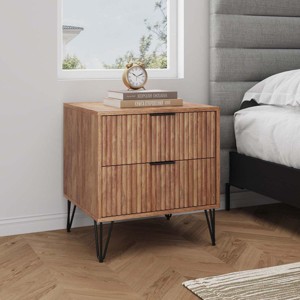 20" Modern Black 2 Drawer Nightstand with Fluted Design and Metal Legs, Pre-Assembled Bedside Table for Small Spaces -3irtyhousy - 1 of 4