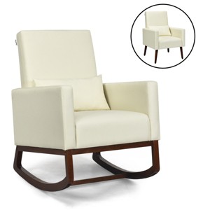 2-in-1 Fabric Upholstered Rocking Chair Nursery Armchair with Pillow Beige - 1 of 4