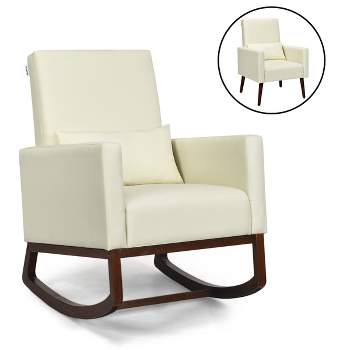 2-in-1 Fabric Upholstered Rocking Chair Nursery Armchair with Pillow Beige