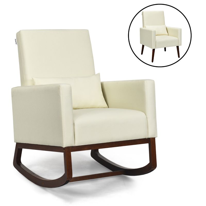 2-in-1 Fabric Upholstered Rocking Chair Nursery Armchair with Pillow Beige, 1 of 7
