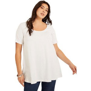 June + Vie by Roaman's Women's Plus Size Short-Sleeve Swing One + Only Tunic - 1 of 4