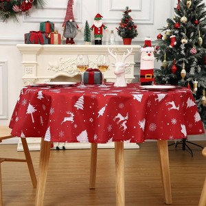 Christmas Table Cloth Round 60 Inch, Waterproof Winter Holiday Xmas Deer Tree Kitchen Christmas Decorations for Table, Round Table Cloth for Home - 1 of 4