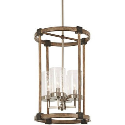 Minka Lavery Nickel Stone Pendant Chandelier 14 1/2" Wide Farmhouse Seeded Glass Shade 4-Light Fixture for Dining Room House Home