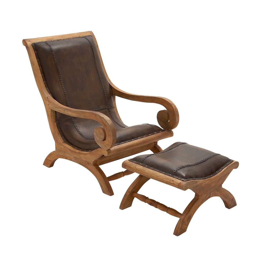 Photos - Garden Furniture Traditional Leather Accent Chair Dark Brown - Olivia & May: Sturdy, Sophisticated, No Assembly Required