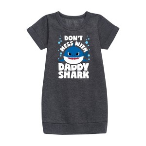 - Baby Shark - Don't Mess With Dadday Shark Graphic Short Sleeve Fleece Dress - 1 of 4