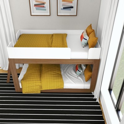Mid-Century Modern Twin Over Twin Bunk Bed with Pine Frame