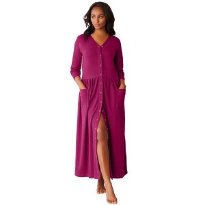 Only Necessities Plus Size Long Snap-Front Knit Lounger - 1 of 4