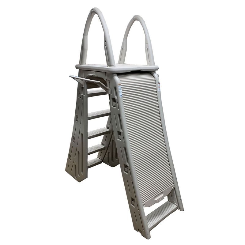 Confer Plastics 7200 Adjustable A-Frame Safety Ladder Steps with Roll-Guard for Above Ground Swimming Pool, 48"to 56" Height, Warm Gray, 2 of 7