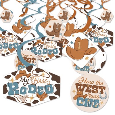 My First Rodeo - Little Cowboy 1st Birthday Party Hanging Decor - Party Decoration Swirls - Set of 40