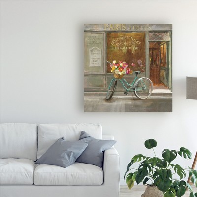 French Flower Shop Canvas Art with Bicycle and Flowers, 24"x24"