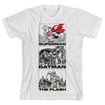 Justice League Superman Batman Flash City Line Art White T-Shirt Toddler Boy to Youth Boy