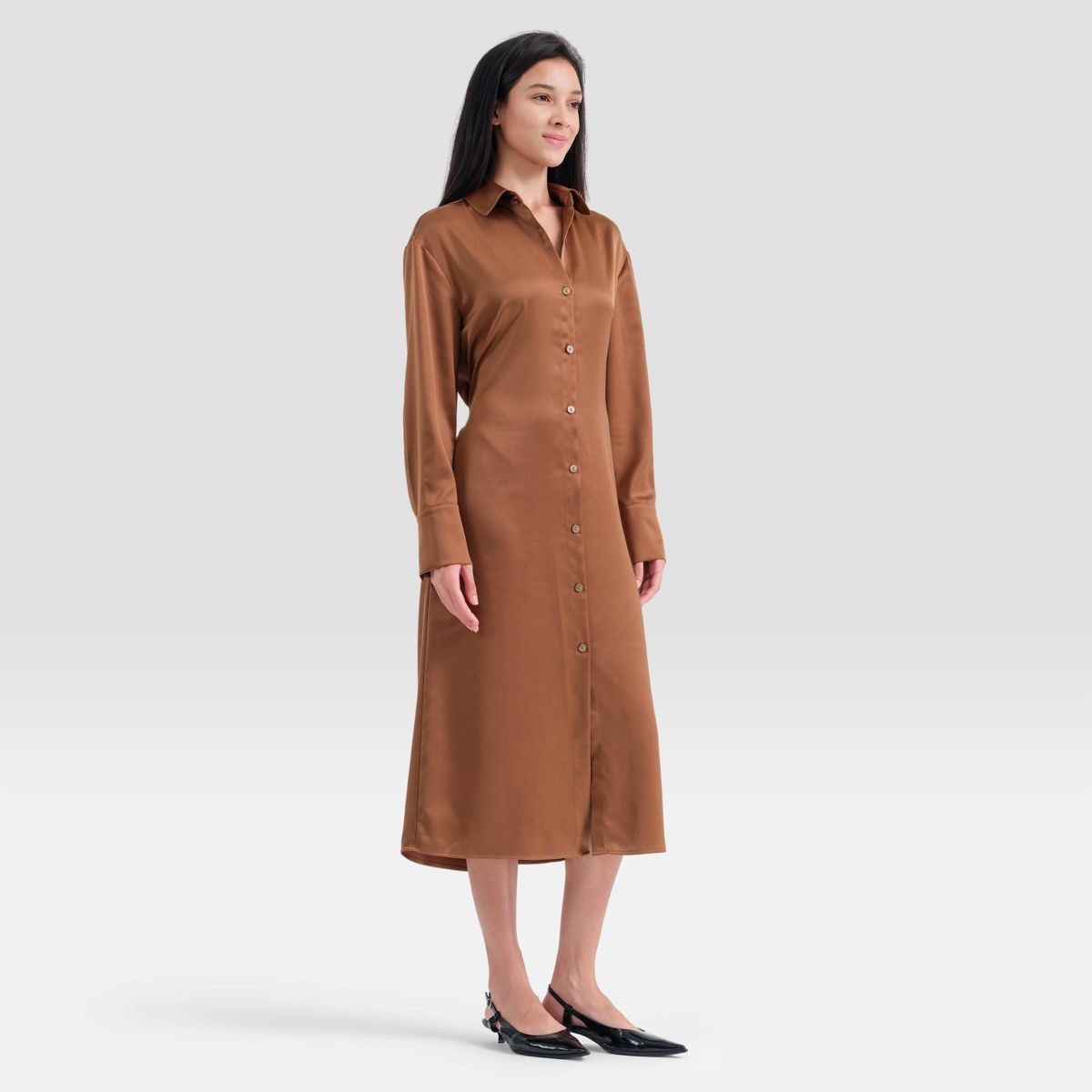 Women's Long Sleeve Tie-Waist Midi Shirtdress - A New Day™ - thumbnail 9