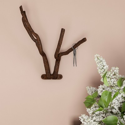 Decorative Tree Branch Hook-Cast Iron Shabby Chic Rustic Wall Mount Hooks for Coats, Towels, Hats, Scarves, Jewelry, and More by Hastings Home (Brown)