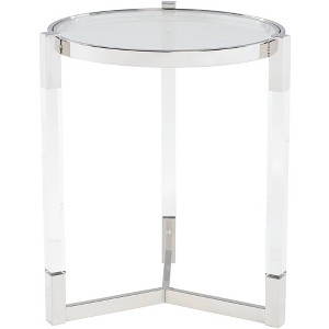 55 Downing Street Darla Modern Metal Round Accent Table 19" Wide Silver Glass Tabletop Clear Acrylic Frame for Living Room Bedroom Bedside Entryway - 1 of 4
